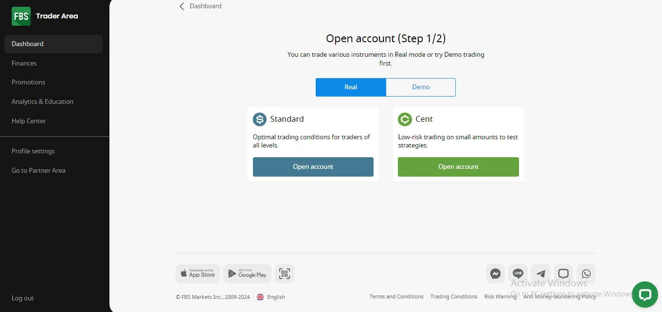 FBS open Trading Account